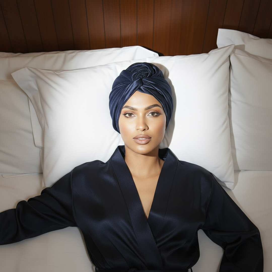 Bonnet en Soie Premium - Bleu Minuit